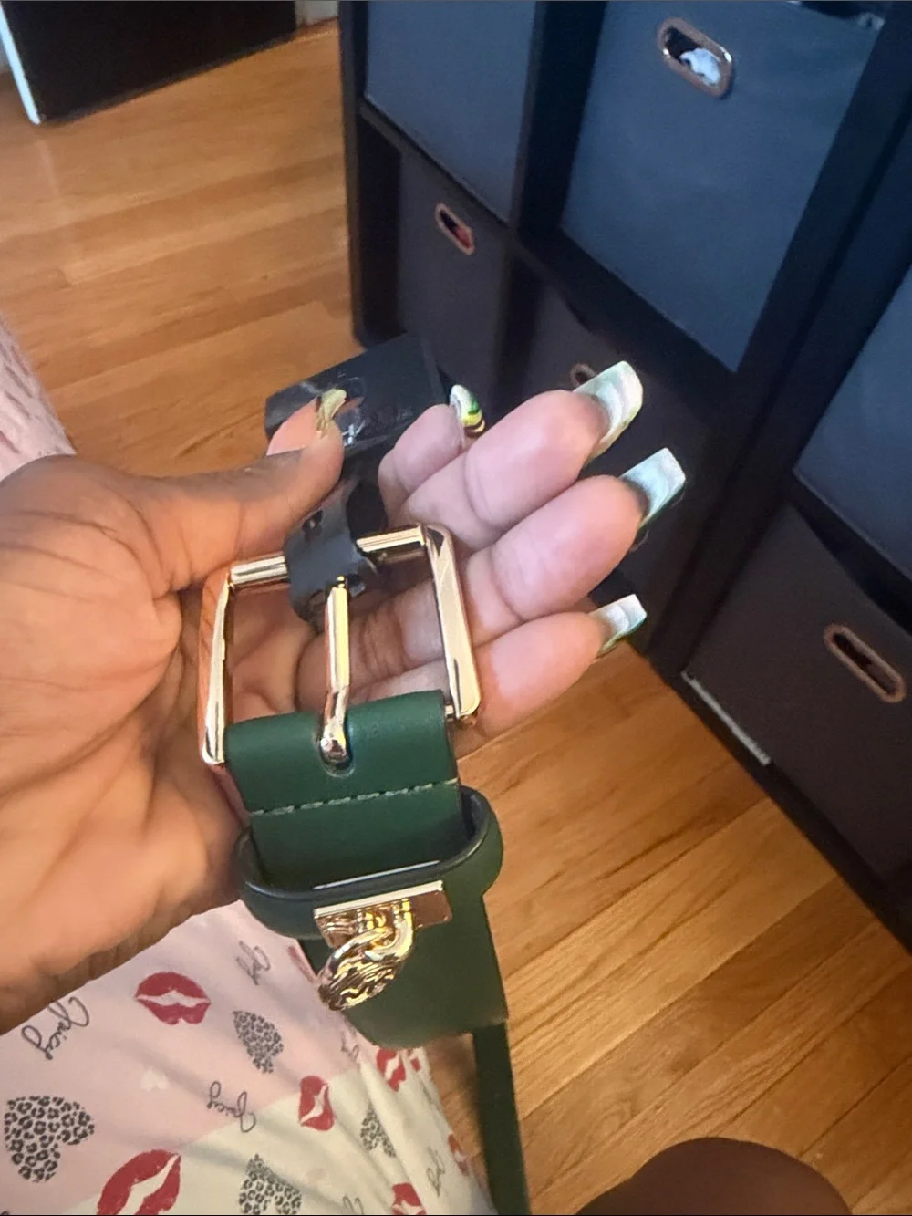 Michael Kors Green Leather Belt with Gold Hardware